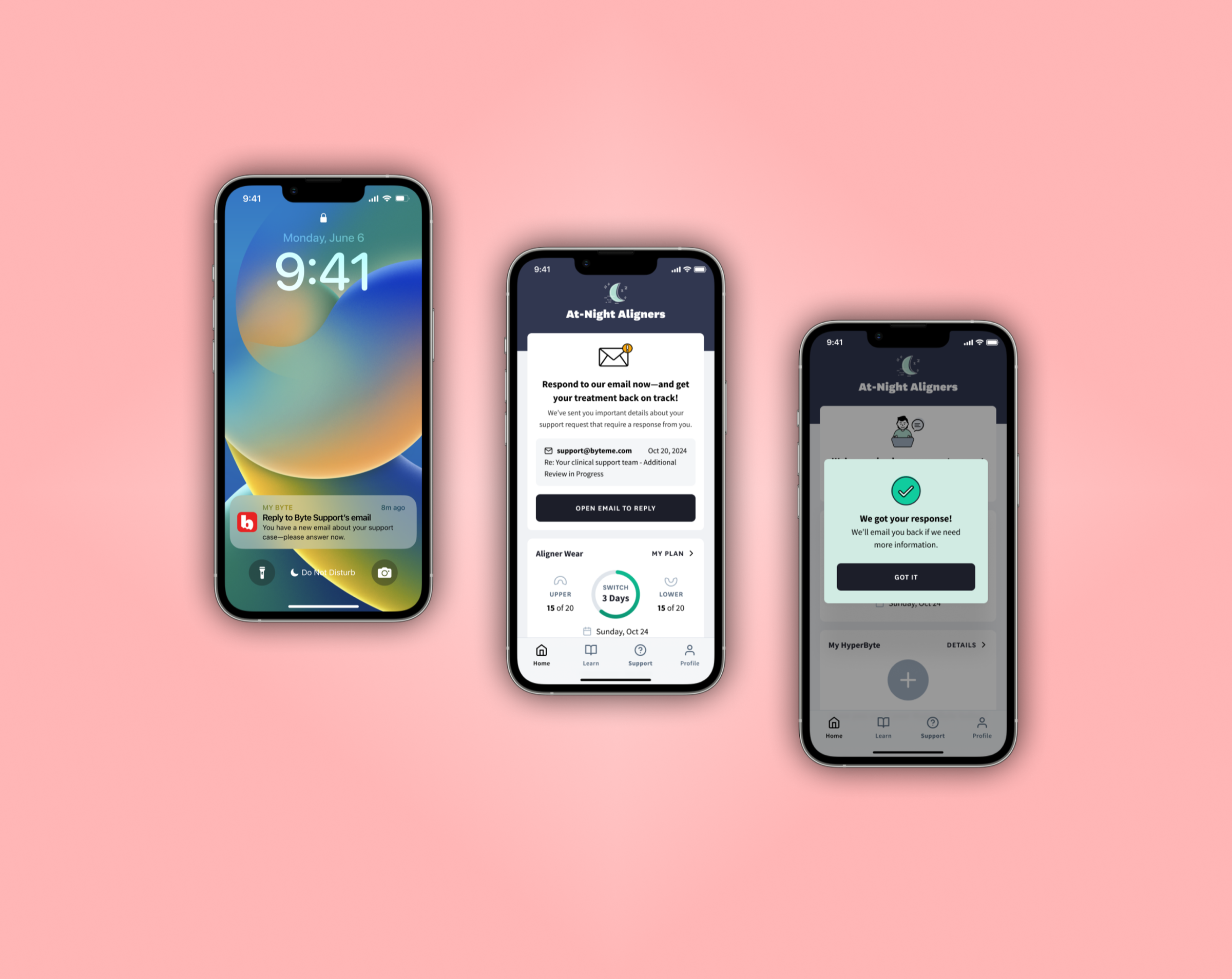 Byte in-app support status cards